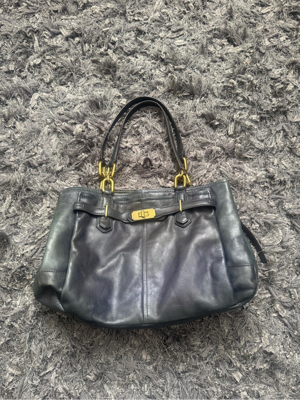 Coach Blue Leather Shoulder Bag with Gold Hardware